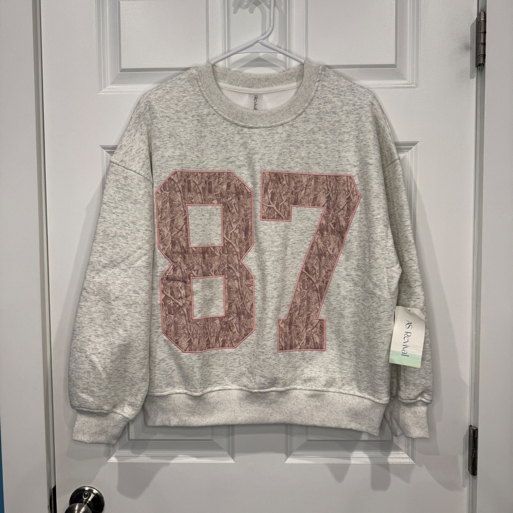 AS Revival Womens 87‎ Graphic Sweatshirt Light Heather Grey Size XS NWT - Picture 2 of 7